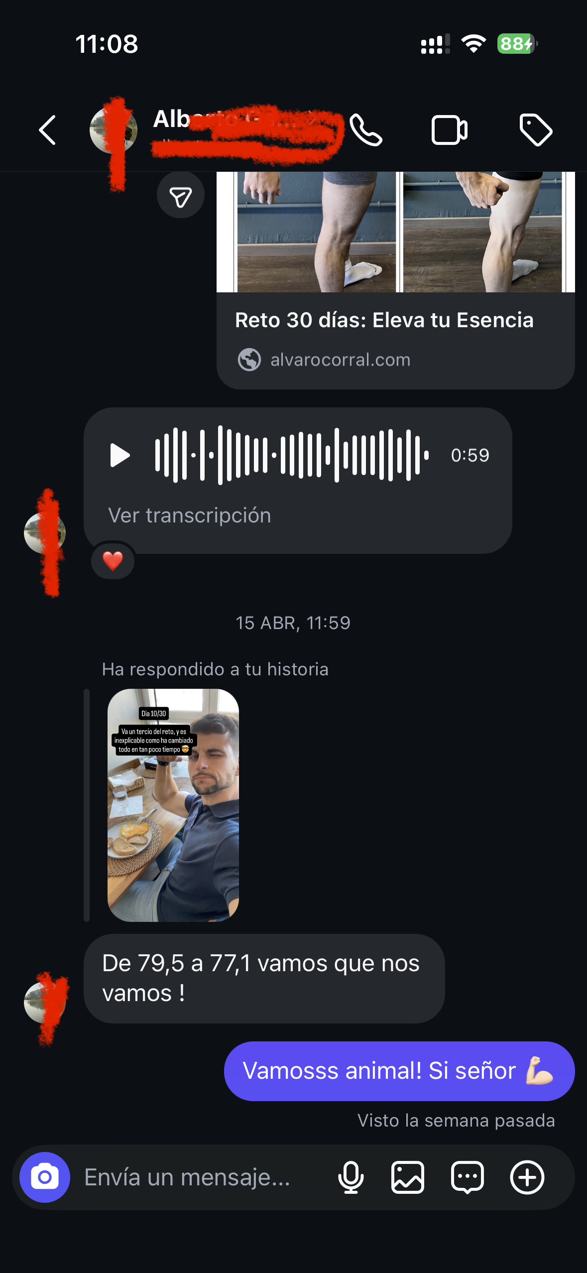 Pantallazo conversación con Alberto