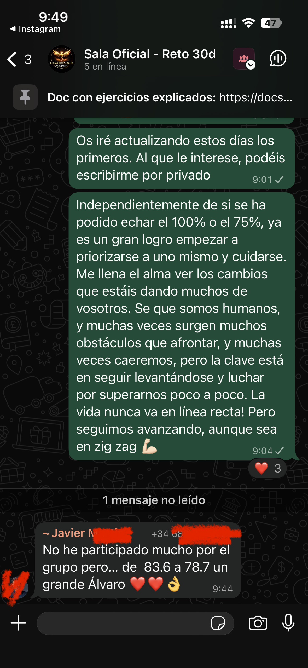 Pantallazo conversación con Javier