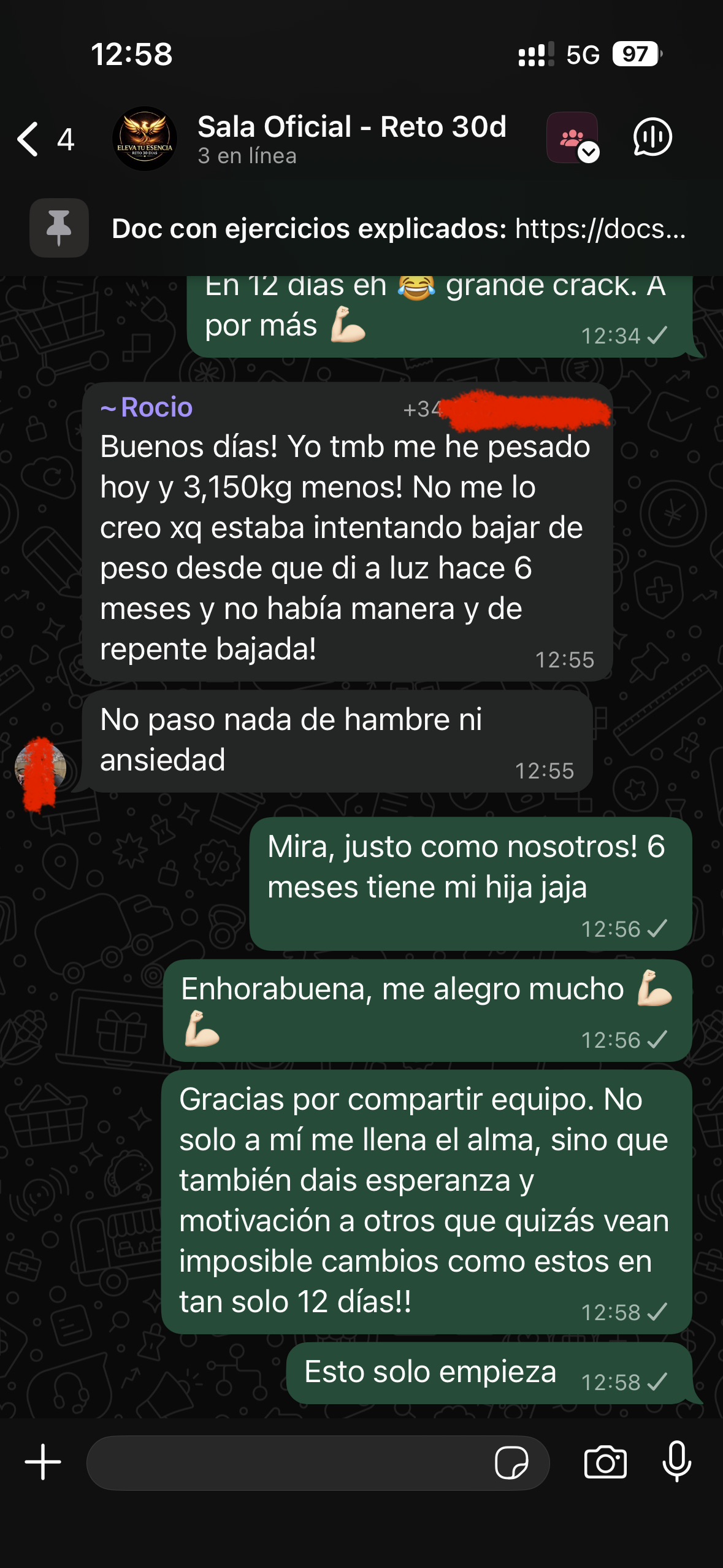 Pantallazo conversación con Rocío