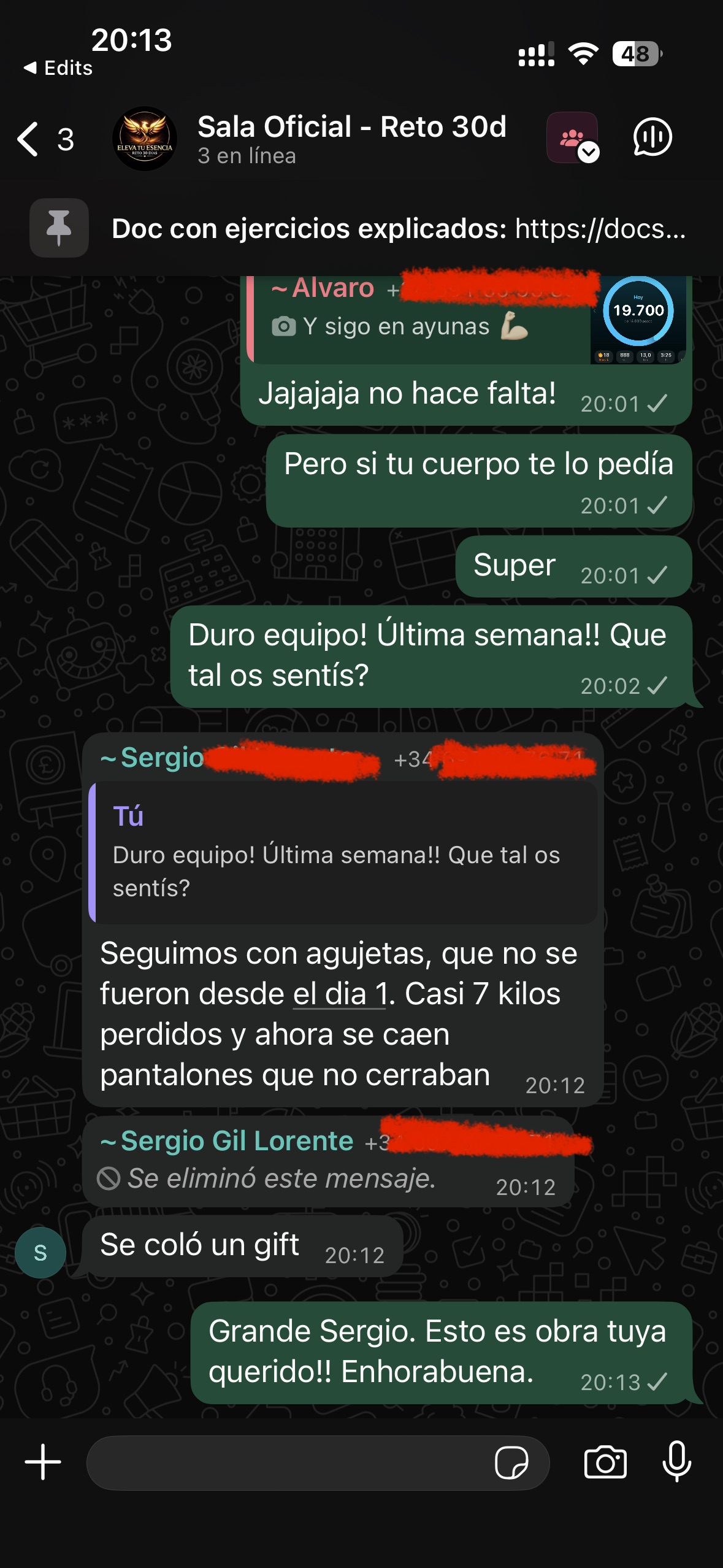 Pantallazo conversación con Sergio