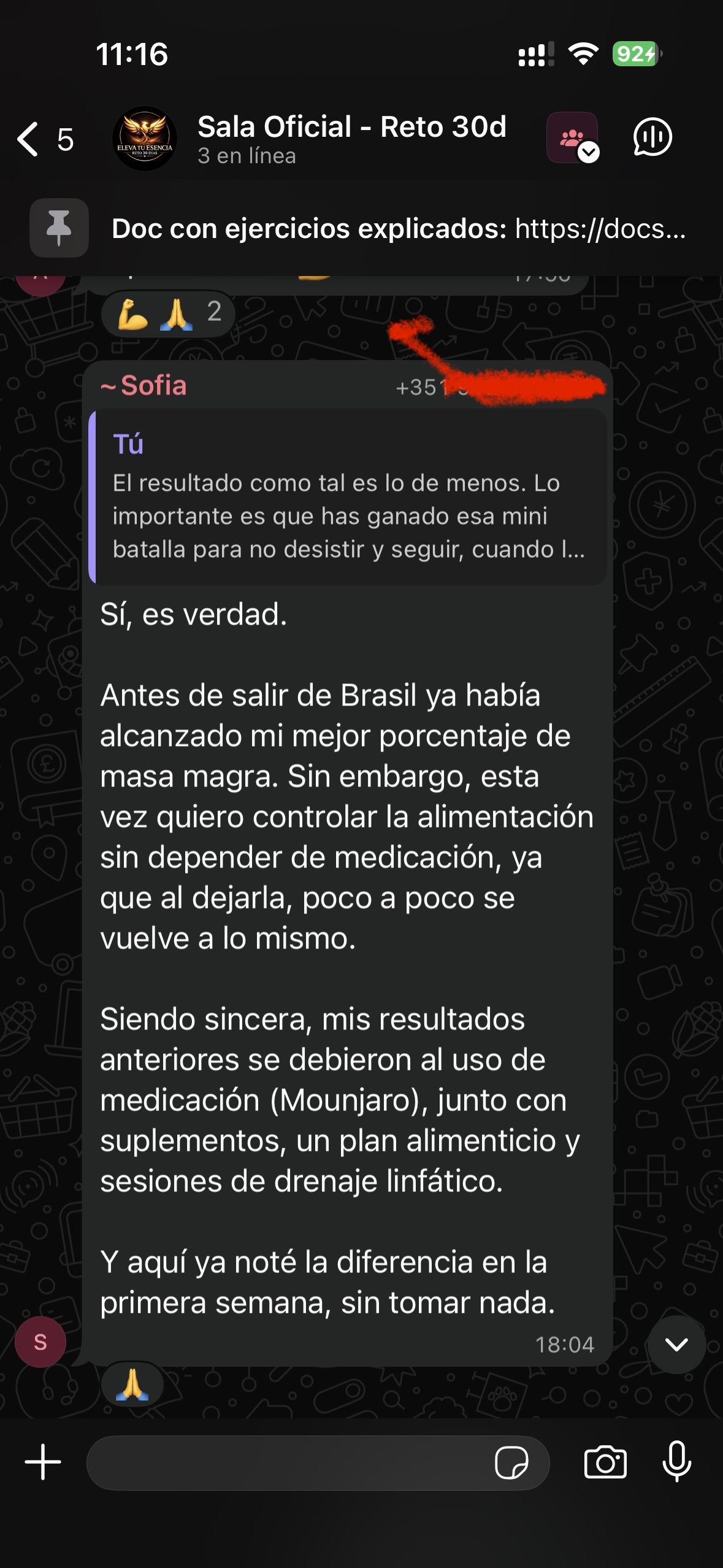 Pantallazo conversación con Sofía